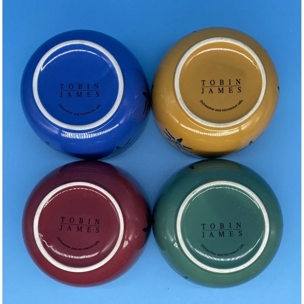 Tobin James Winery Branded Ceramic 4 Bowl Set. Multicolored Cereal Ice Cream